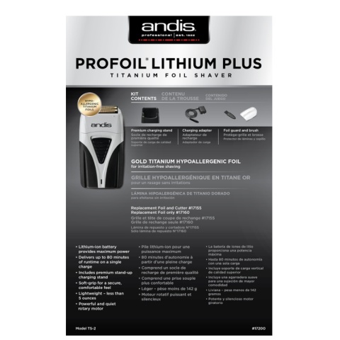 Andis ProFoil Shaver Plus Profesjonalna Golarka do Golenia Brody Bezprzewodowa TS-2 + Baza
