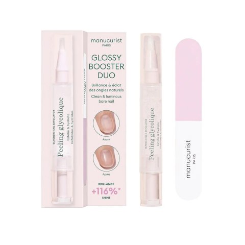 Manucurist Glossy Booster Duo zestaw peeling z kwasem glikolowym + dwufazowa polerka
