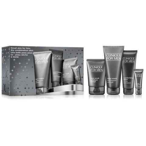Clinique Great Skin for Him zestaw żel do mycia twarzy 200ml + peeling do twarzy 100ml + przeciwstarzeniowy krem pod oczy 15ml + emulsja 