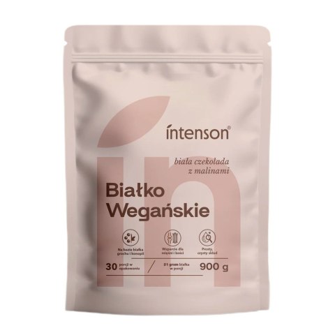 Intenson Białko Wegańskie suplement diety Biała Czekolada z Malinami 900g