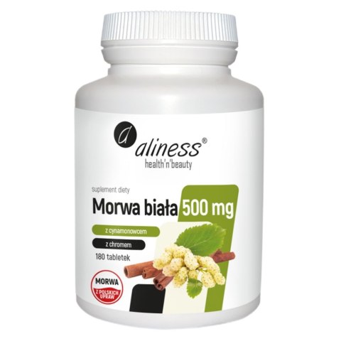 Aliness Morwa biała 4:1 z cynamonowcem i chromem 500 mg suplement diety 180 tabletek