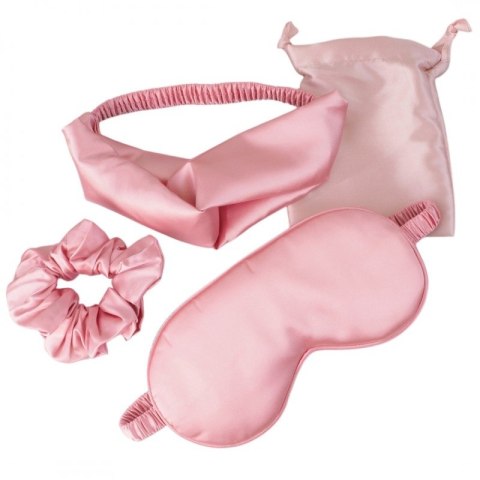 Ecarla Zestaw satynowych akcesoriów kosmetycznych opaska + opaska na oczy + gumka do włosów + woreczek