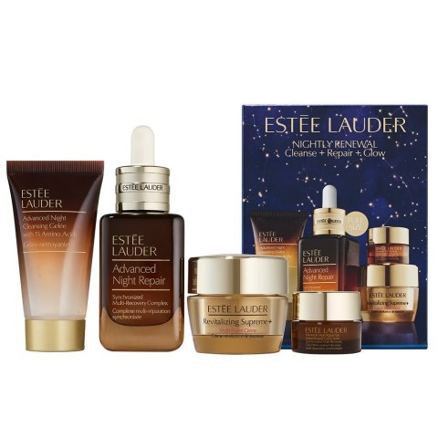 Estée Lauder Nightly Renewal zestaw żel oczyszczający do twarzy na noc 30ml + serum naprawcze 50ml + rewitalizujący krem do twarzy 15ml + kre