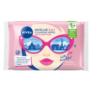 Nivea MicellAir Skin Breathe 3w1 biodegradowalne pielęgnujące micelarne chusteczki do demakijażu 25szt.