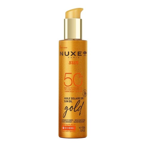Nuxe Sun rozświetlający olejek z drobinkami do opalania twarzy i ciała SPF50 150ml