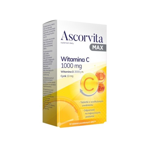 Ascorvita Max Witamina C 1000mg suplement diety 30 tabletek powlekanych
