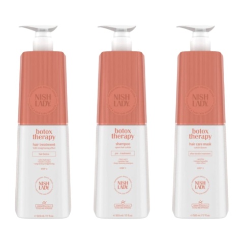 Nish Lady zestaw do zabiegu prostowania włosów Boto Therapy 3x503ml