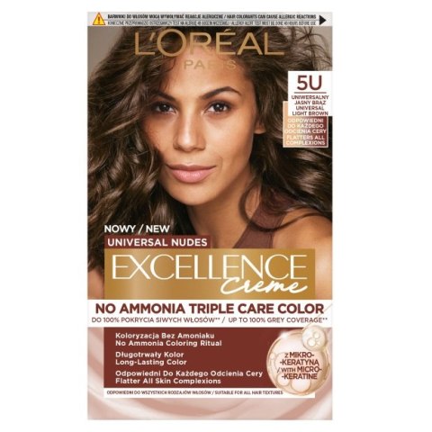 L'Oreal Paris Universal Nudes Excellence Creme pielęgnacyjny krem koloryzujący 5U Uniwersalny Jasny Brąz
