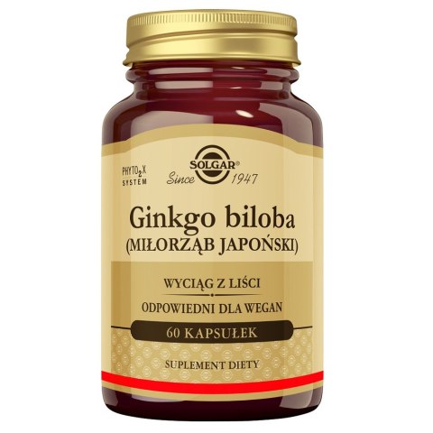 Solgar Ginkgo biloba suplement diety 60 kapsułek