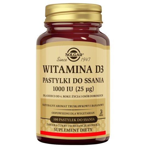 Solgar Witamina D3 1000 IU suplement diety 100 pastylek do ssania