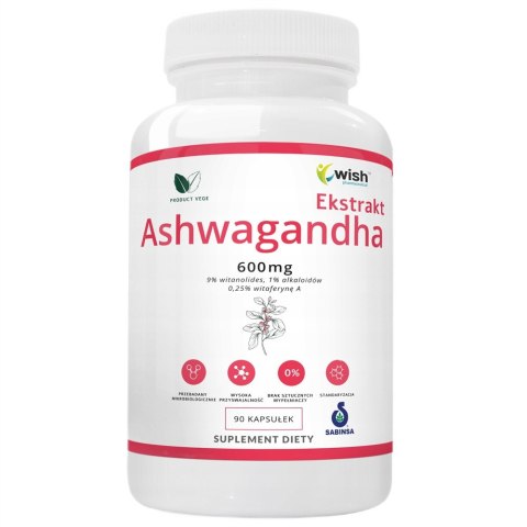 WISH Pharmaceutical Ashwagandha Ekstrakt 600mg suplement diety 90 kapsułek