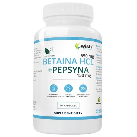 WISH Pharmaceutical Betaina HCL 650mg + Pepsyna 150mg suplement diety 90 kapsułek