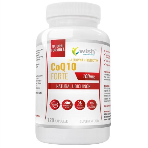 WISH Pharmaceutical CoQ10 Forte 100mg + L-Leucyna + Prebiotyk suplement diety 120 kapsułek