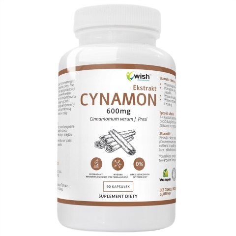 WISH Pharmaceutical Cynamon ekstrakt 600mg suplement diety 90 kapsułek