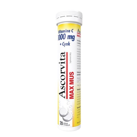 Ascorvita Max Mus Witamina C 1000mg + Cynk suplement diety 20 tabletek musujących