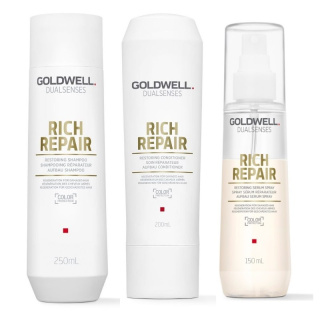 Goldwell Rich Repair, zabieg odbudowujący do włosów łamliwych Szampon 250ml + Odżywka 200ml + Spray 150ml