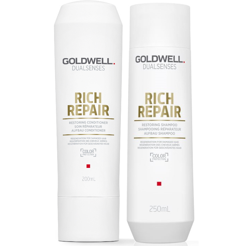 Goldwell Rich Repair szampon 250ml i odżywka 200ml, zestaw do włosów zniszczonych