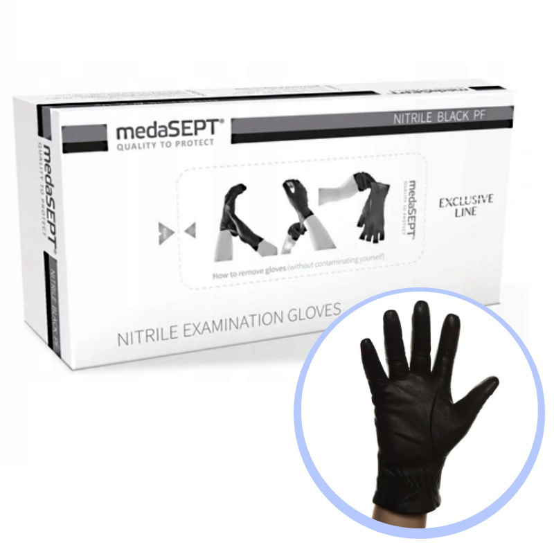 Medasept rękawiczki nitrylowe, czarne, bezpudrowe 8-9 L