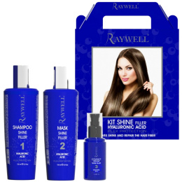 Raywell Botox Shine Filler botoks z kwasem hialuronowym, zestaw nawilżający do suchych włosów 3x150ml