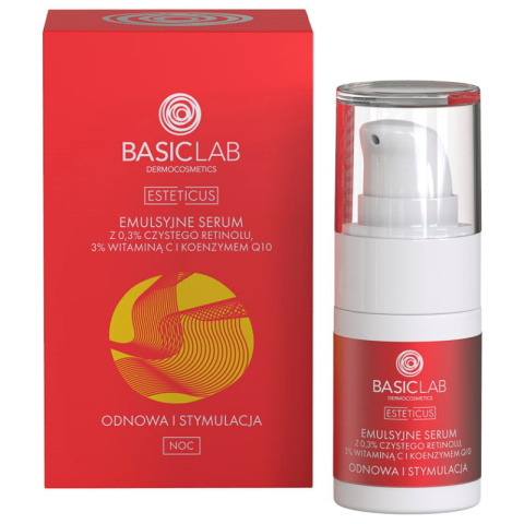 BasicLab Emulsyjne serum z 0,3% retinolu 3% witaminą C i koenzymem Q10 15ml