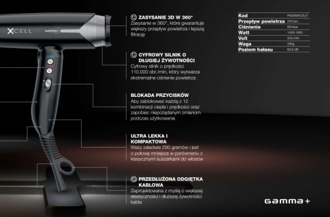 Gamma Piu X-CELL Ultralekka suszarka do włosów z jonizacją