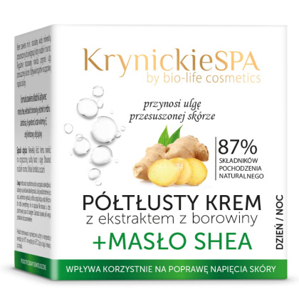 Krynickie SPA Krem do twarzy na dzień i noc borowinowy półtłusty + masło shea 50 ml