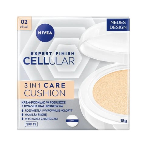 Expert Finish Cellular 3in1 Care Cushion krem-podkład w poduszce SPF15 02 Medium 15ml Nivea