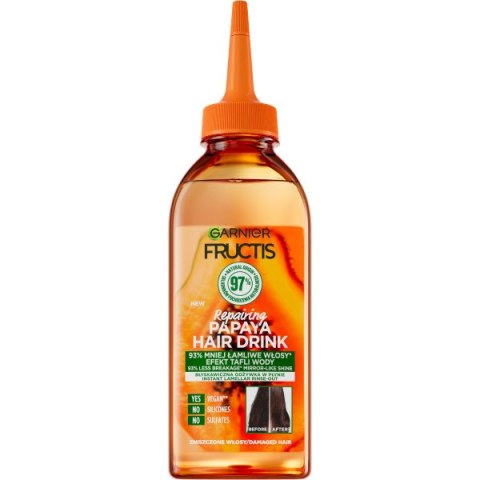 Fructis Hair Drink Papaya błyskawiczna odżywka lamellarna w płynie do włosów zniszczonych 200ml Garnier