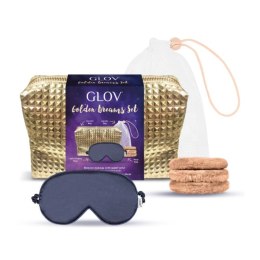 Glov Golden Dreams zestaw Satin Sleep Mask maska złuszczająca + Moon Pads & Laundry Bag waciki do twarzy z woreczkiem + kosmetyczka