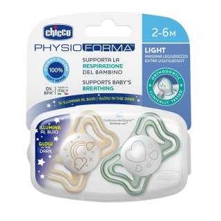 Chicco PhysioForma Light smoczek silikonowy uspokajający 2-6m Lumi 2szt.