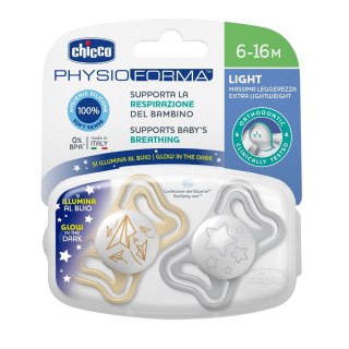 Chicco PhysioForma Light smoczek silikonowy uspokajający 6-16m Lumi 2szt.