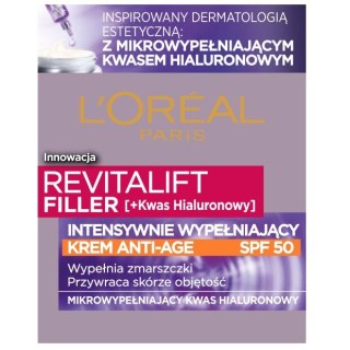 L'Oreal Paris Revitalift Filler &lsqb;HA&rsqb; SPF50 intensywnie wypełniający krem do twarzy przeciw oznakom starzenia 50ml