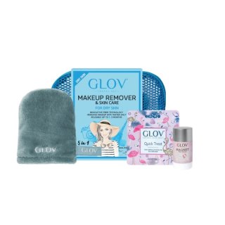 Glov Travel Set Dry Skin podróżny zestaw On-The-Go rękawica do oczyszczania cery suchej + Quick Treat do korekt makijażu + Magnet Cle