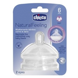 Chicco Natural Feeling smoczek silikonowy na butelkę przepływ szybki 6m+ 2szt.