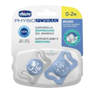 Chicco PhysioForma silikonowy smoczek do uspokajania Micro 0-2m+ Niebieski 2szt.