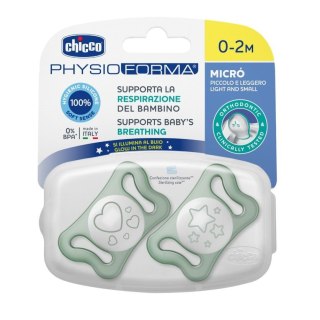 Chicco PhysioForma silikonowy smoczek do uspokajania Micro 0-2m+ Świecący 2szt.