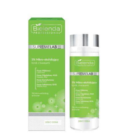 SupremeLab Sebio Derm 5% mikro-eksfoliujący tonik z kwasami 200ml Bielenda Professional