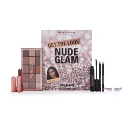 Makeup Revolution Get The Look: Nude Glam Makeup Set zestaw Khol Eyeliner Black 1.15g + Reloaded Palette Understated 15x1.1g + Satin Kiss Lipstick