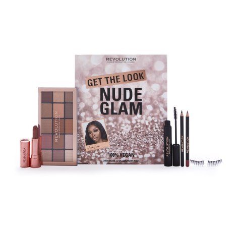 Makeup Revolution Get The Look: Nude Glam Makeup Set zestaw Khol Eyeliner Black 1.15g + Reloaded Palette Understated 15x1.1g +