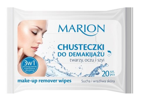 Make-up Remover Wipes chusteczki do demakijażu twarzy oczu i szyi - sucha i wrażliwa skóra 20szt Marion