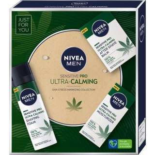 Nivea Men Sensitive Pro Ultra-Calming zestaw balsam po goleniu 100ml + pianka do golenia 200ml + krem nawilżający 75ml