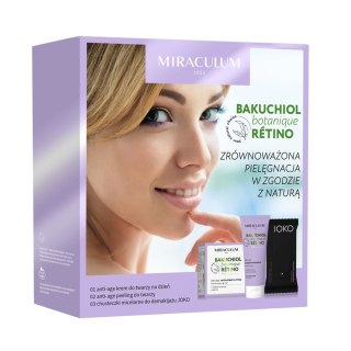 Miraculum Bakuchiol Anti-Age zestaw krem do twarzy na dzień 50ml + peeling do twarzy 100ml + chusteczki micelarne do demakijażu 15szt