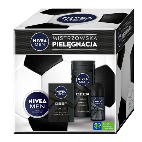 Nivea Football Box zestaw Deep żel pod prysznic 3w1 250ml + Deep antybakteryjna woda po goleniu 100ml + Men Creme krem do ciała i twar