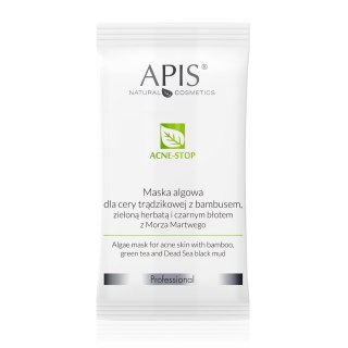 Acne-Stop maska algowa dla cery trądzikowej z bambusem zieloną herbatą i czarnym błotem z Morza Martwego 20g APIS