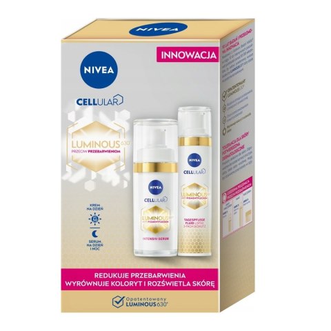 Nivea Cellular Luminous 630® zestaw krem na dzień przeciw przebarwieniom 40ml + intensywne serum przeciw przebarwieniom 30ml Nivea Cellular Luminous 630® zestaw krem na dzień przeciw przebarwieniom 40ml + intensywne serum przeciw przebarwieniom 30ml