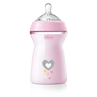 Chicco NaturalFeeling butelka plastikowa ze smoczkiem silikonowym przepływ szybki 6m+ Różowa 330ml