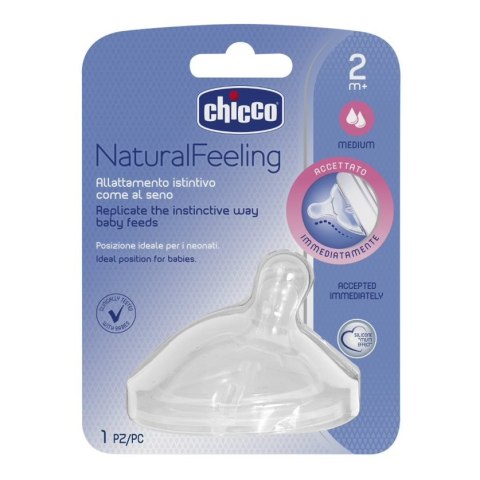 Chicco NaturalFeeling smoczek silikonowy na butelkę przepływ średni 2m+ 1szt