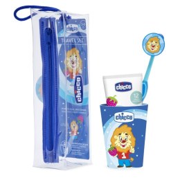 Chicco Travel Set zestaw podróżny do mycia zębów pasta + szczoteczka + kubek + etui 3-6l Niebieski