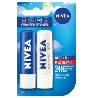 Nivea Zestaw Original pomadka ochronna do ust 4.8g + Med Repair pielęgnująca pomadka do ust 4.8g