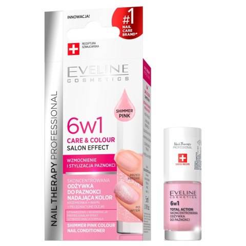 Nail Therapy Professional 6w1 Care & Colour skoncentrowana odżywka do paznokci nadająca kolor Shimmer Pink 5ml Eveline Cosmetics
